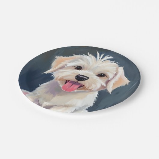 Assiettes En Carton Peinture de Chien Blanc Chien Maltais (Angle)