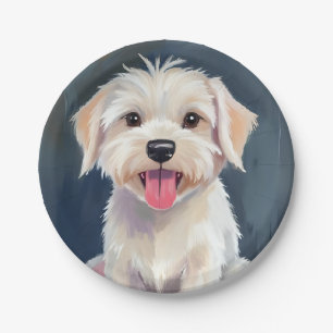 Assiettes En Carton Peinture de chiot maltais chien blanc