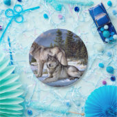 Assiettes En Carton Peinture de deux loups arctiques (Fête)