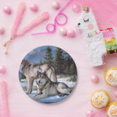 Assiettes En Carton Peinture de deux loups arctiques (Fête)