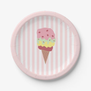 Assiettes En Carton Peinture de glace tropicale rayure rose
