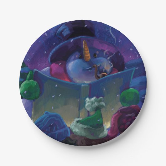 Assiettes En Carton Peinture de lecture en hiver (Devant)