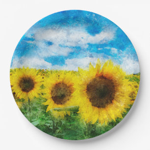 Assiettes En Carton Peinture de tournesols