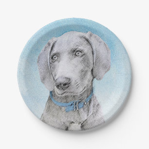 Assiettes En Carton Peinture de Weimaraner - Art Original de Chien Mig