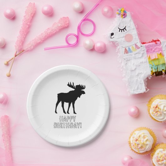 Assiettes En Carton Peinture d'orignal Silhouette Wilderness Anniversa (Fête)