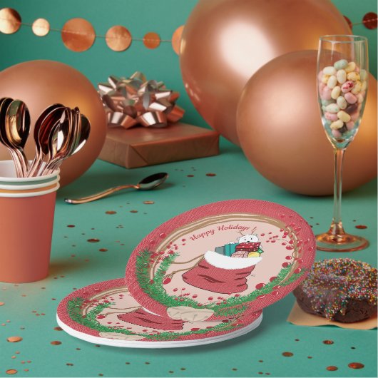 Assiettes En Carton Peinture d'ours polaire à Père Noël des plaques de (Multi)