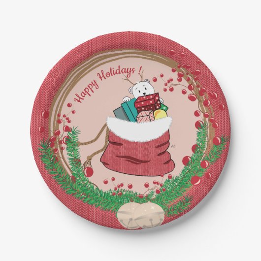 Assiettes En Carton Peinture d'ours polaire à Père Noël des plaques de (Devant)