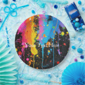 Assiettes En Carton Peinture en néon coloré Splatter Customisé (Fête)