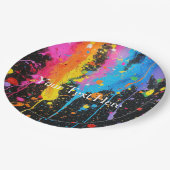 Assiettes En Carton Peinture en néon coloré Splatter Customisé (Angle)