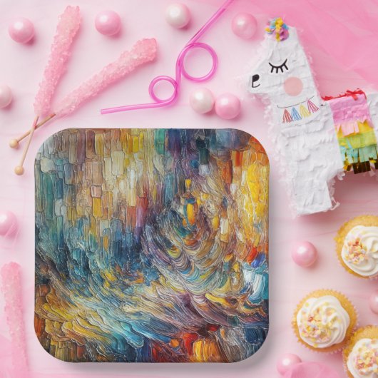 Assiettes En Carton Peinture épaisse texture Abstraite (Fête)