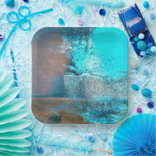 Assiettes En Carton Peinture et rouille texturées turquoise Abstrait (Fête)