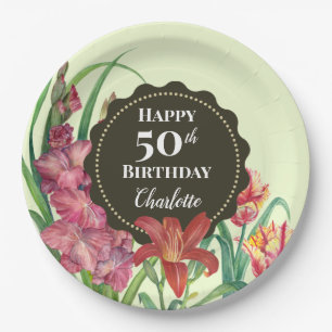 Assiettes En Carton Peinture florale chaude pour 50e anniversaire avec