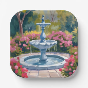 Assiettes En Carton Peinture florale de fontaine de jardin