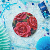 Assiettes En Carton Peinture florale de roses rouges (Fête)