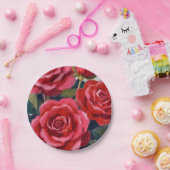 Assiettes En Carton Peinture florale de roses rouges (Fête)