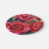 Assiettes En Carton Peinture florale de roses rouges (Angle)