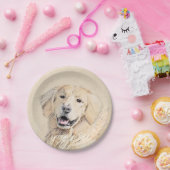 Assiettes En Carton Peinture Golden Retriever - Joli art original chie (Fête)