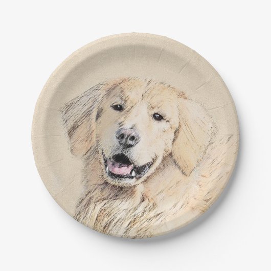 Assiettes En Carton Peinture Golden Retriever - Joli art original chie (Devant)