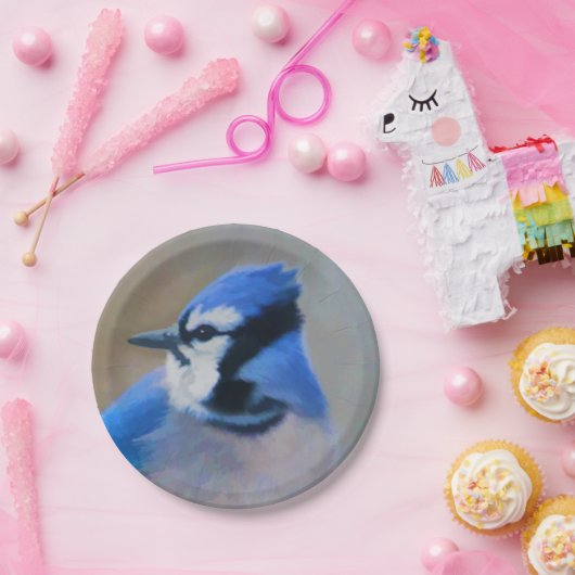 Assiettes En Carton Peinture Jay Bleu - Art Oiseau Original (Fête)