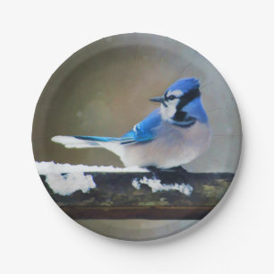 Assiettes En Carton Peinture Jay Bleu - Art Oiseau Original