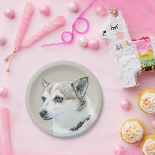 Assiettes En Carton Peinture norvégienne Lundehund - Art original chie (Fête)