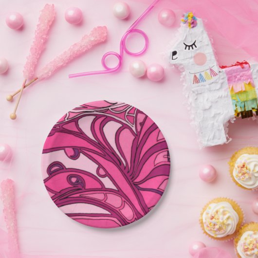 Assiettes En Carton Peinture rose abstraite de panneau (Fête)