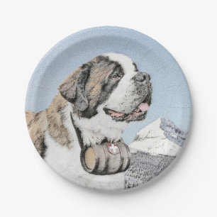 Assiettes En Carton Peinture Saint Bernard - Cute Original Chien Art