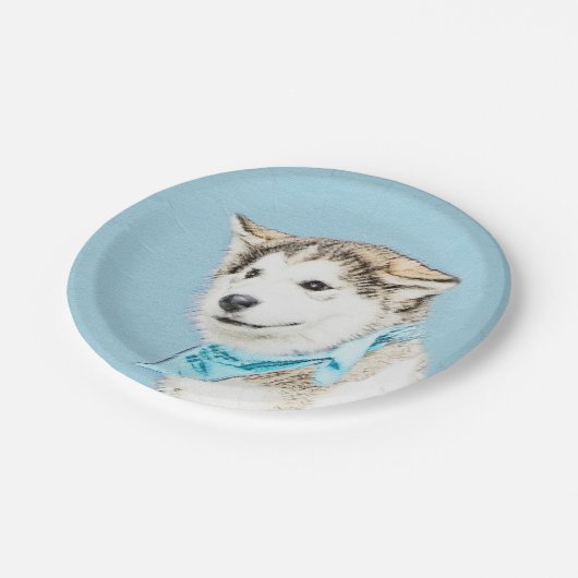 Assiettes En Carton Peinture Sibérienne Husky Puppy - Art Chien origin (Angle)