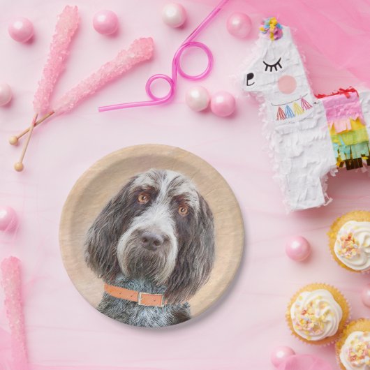 Assiettes En Carton Peinture Spinone Italiano - Belle Art Original Chi (Fête)