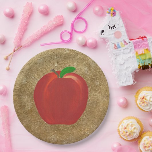 Assiettes En Carton Peinture Toute Rouge Pomme Or Plaques Papier Rippl (Fête)