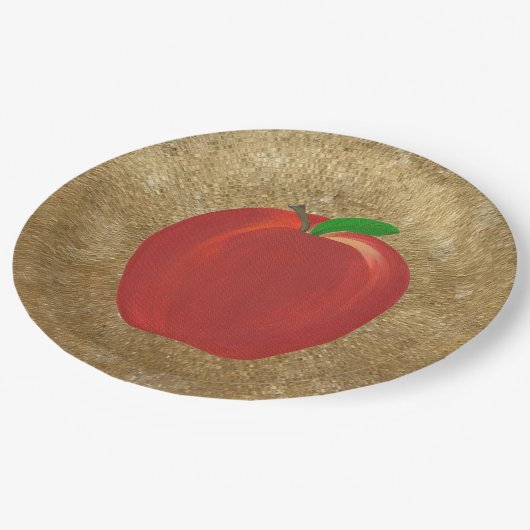 Assiettes En Carton Peinture Toute Rouge Pomme Or Plaques Papier Rippl (Angle)