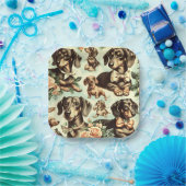 Assiettes En Carton Peinture vintage Dachshund transparente (Fête)