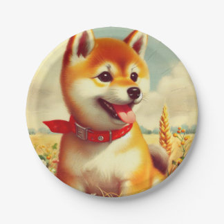 Assiettes En Carton Peinture vintage Shiba Inu