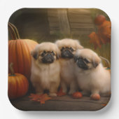 Assiettes En Carton Pekingese Chiot Automne Citrouille délice (Recto)