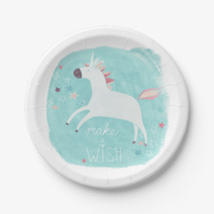 Assiettes En Carton Peloton magique de licorne - faites un souhait