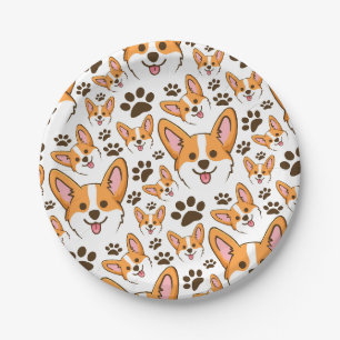 Assiettes En Carton Pembroke Welsh Corgi Chien Coquelicot