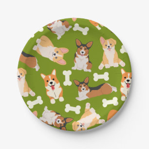 Assiettes En Carton Pembroke Welsh Corgi Motif Vert