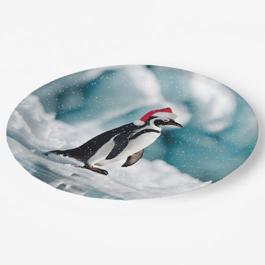 Assiettes En Carton Penguin de Noël sur Iceberg (Angle)