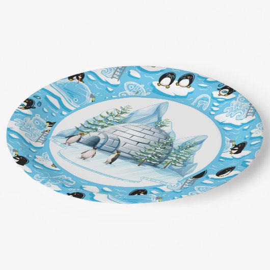 Assiettes En Carton Penguins At Play Paper Plate (Angle)