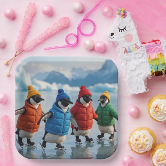 Assiettes En Carton Penguins Ice Skating On an Arctic Lake (Fête)