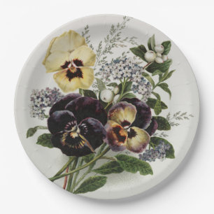 Assiettes En Carton Pensées violettes et jaunes vintage