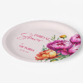 Assiettes En Carton Peonées de pêche magenta rose élégante douche nupt (Angle)