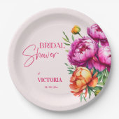 Assiettes En Carton Peonées de pêche magenta rose élégante douche nupt (Devant)