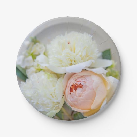 Assiettes En Carton Peonies blanches avec rose couleur abricot (Devant)