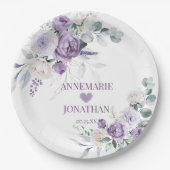 Assiettes En Carton Peonies de lavande, Roses blanches Mariage floral (Devant)