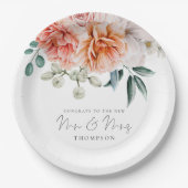 Assiettes En Carton Peonies Peach Coral Félicats M. Mme la Mariage (Devant)