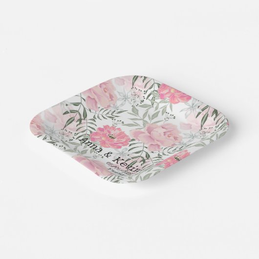 Assiettes En Carton Peonies rose fleurs plaques de papier (Angulaire)