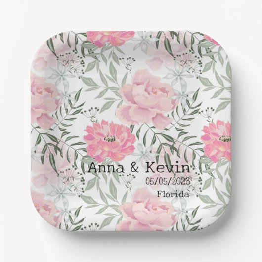 Assiettes En Carton Peonies rose fleurs plaques de papier (Recto)