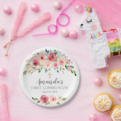 Assiettes En Carton Peonies Rose Floral Communion (Fête)