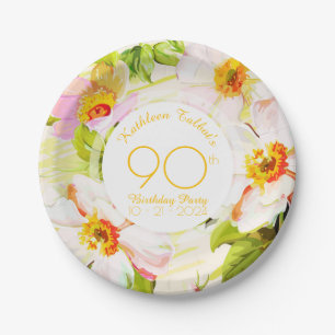Assiettes En Carton Peonies roses 90e Anniversaire Plaque papier de fê